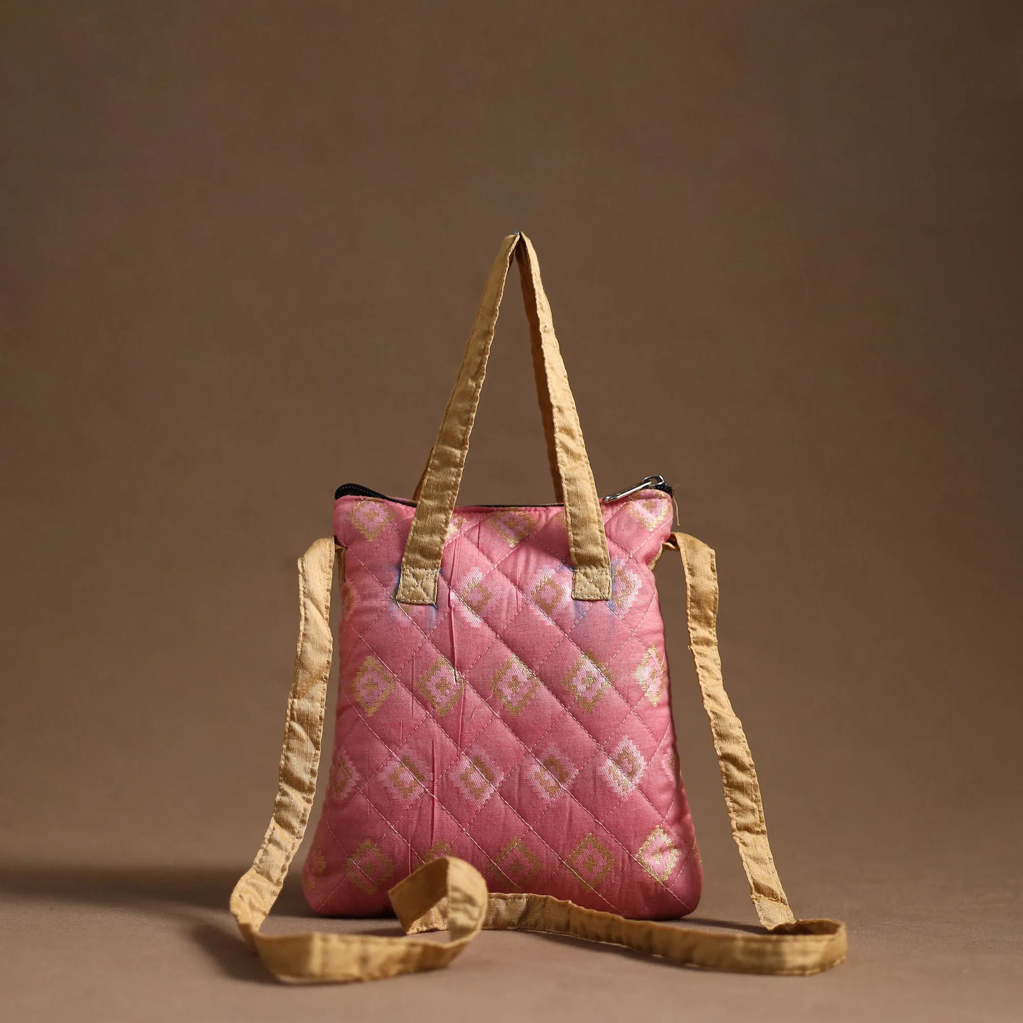 Pink - Handcrafted Quilted Silk Sling Bag 24