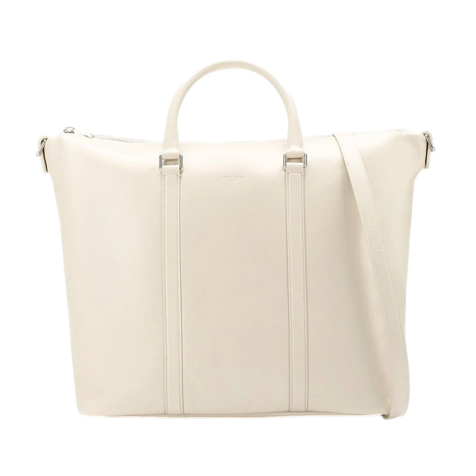 Saint Laurent Supple Ivory Calf Leather Large Convertible Tote Bag