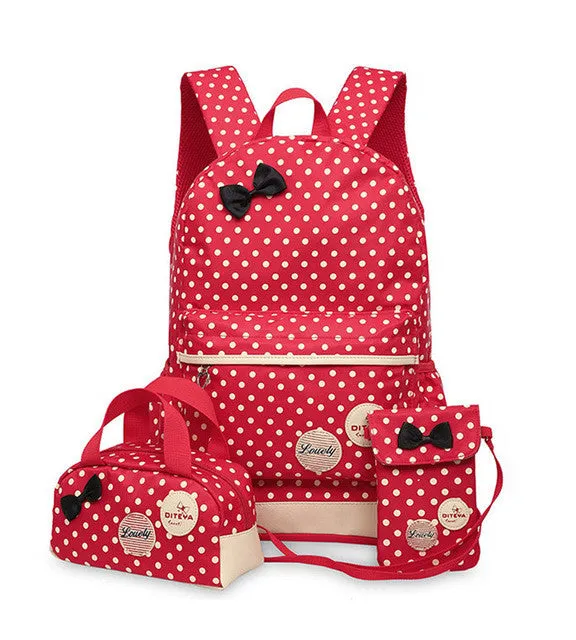 School Bags for Teenagers Girls Schoolbag Large Capacity Ladies Dot Printing School Backpack set Rucksack Bagpack Cute Book Bags