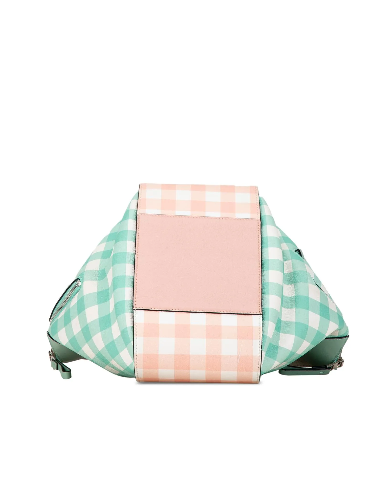 Small Hammock Gingham Leather Bag with Flat Handles and Exterior Pocket