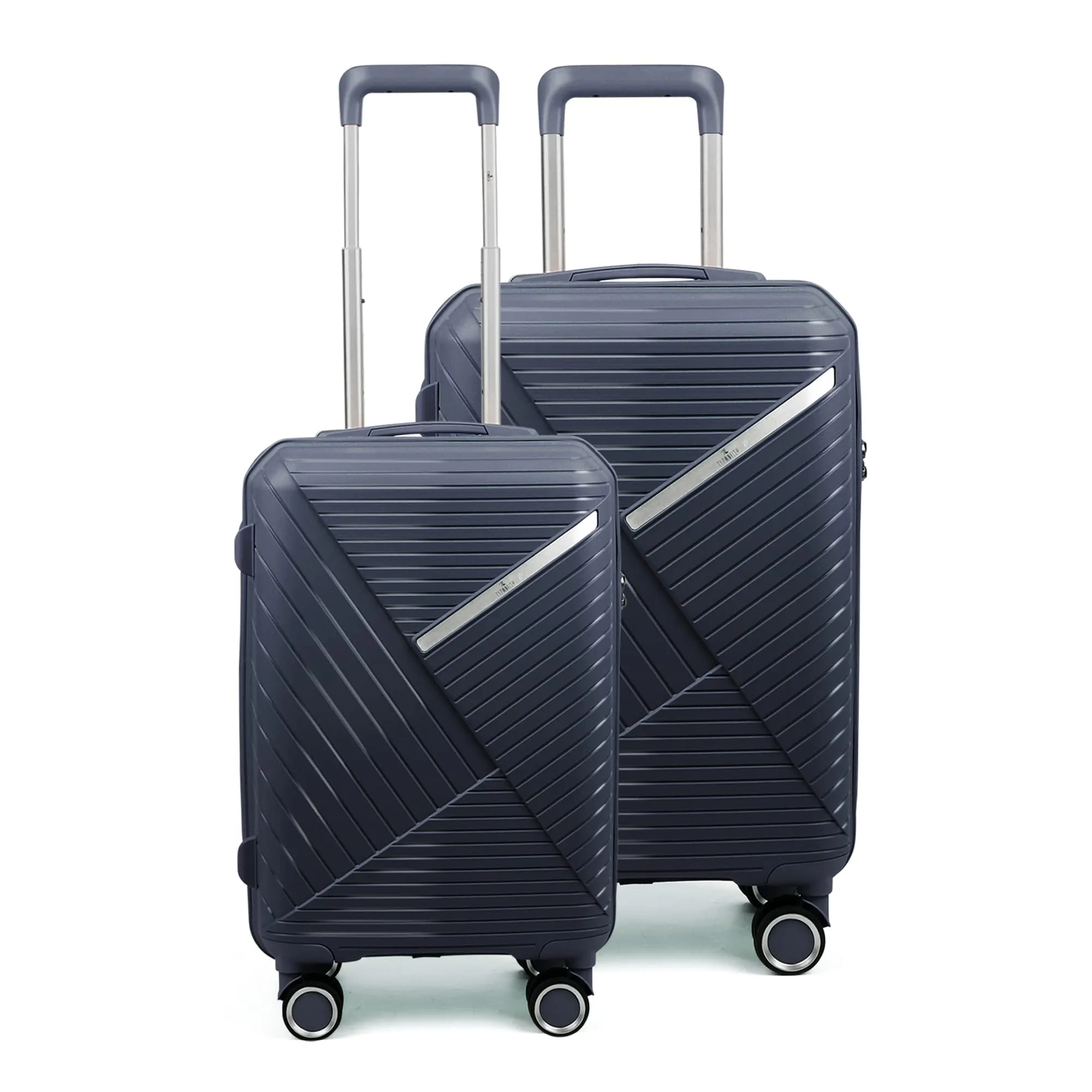 THE CLOWNFISH Combo of 2 Denzel Series Luggage Polypropylene Hard Case Suitcases Eight Wheel Trolley Bags with TSA Lock- Navy Blue (Medium 66 cm-26 inch, Small 56 cm-22 inch)