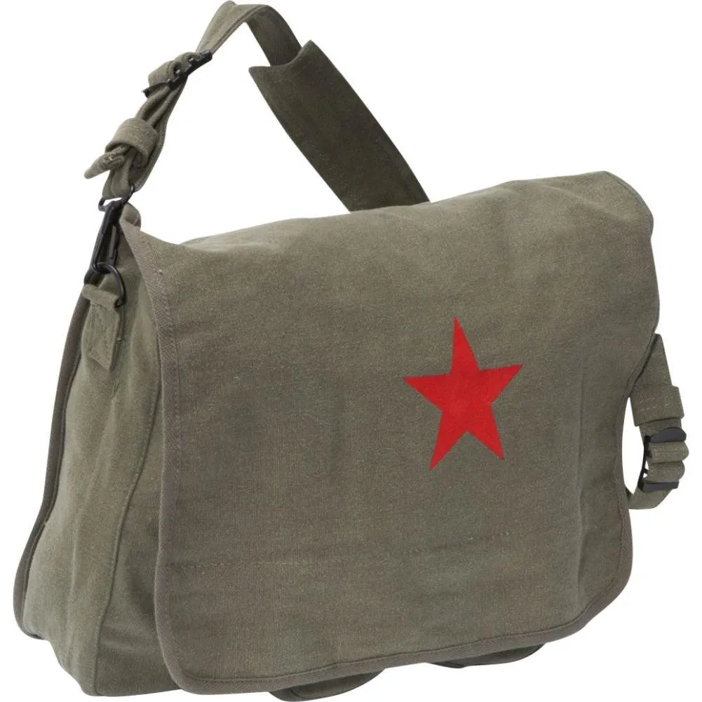 Vintage Canvas Shoulder Bag With Red Star