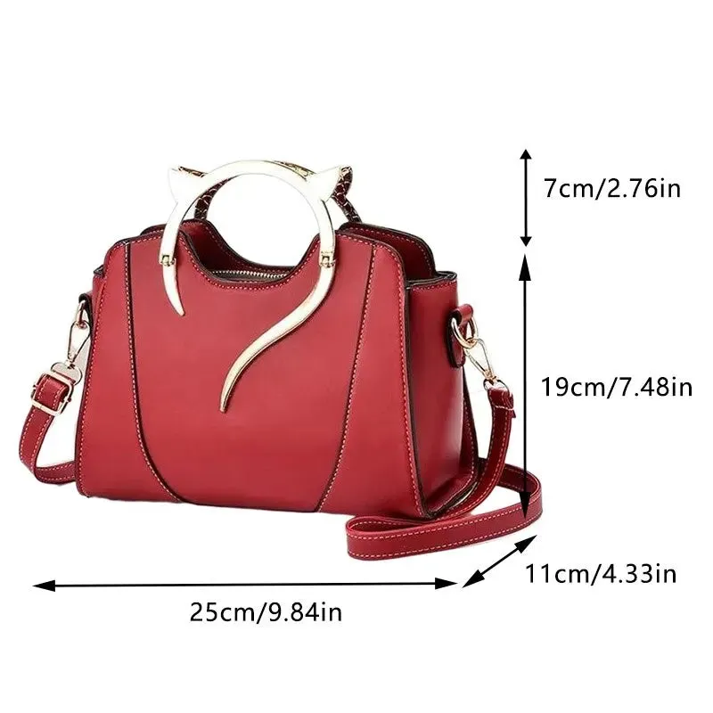 Women Cute Cat Purses and Handbags Elegant PU Handbag Top Handle Bag Large Capacity Totes Bag Stylish Sweet Messenger Bag